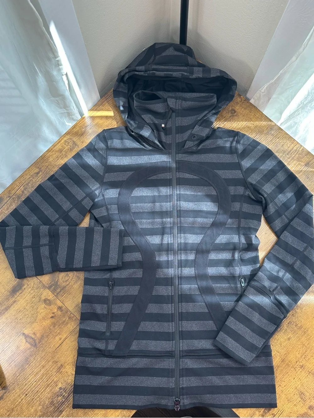 Lululemon Stride Jacket, Black Black Micro Macro Stripe, 8